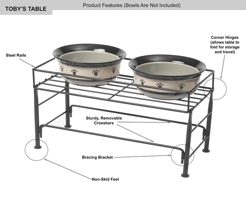 PetRageous 81031 Tobys Set The Table Steel Frame Dog Feeder, 7-Inch Tall by 18-Inch Long and 8.5-Inch Wide, Holds Two 8-Inch Diameter Bowls, for Medium Dogs And Cats, Black - Image 3